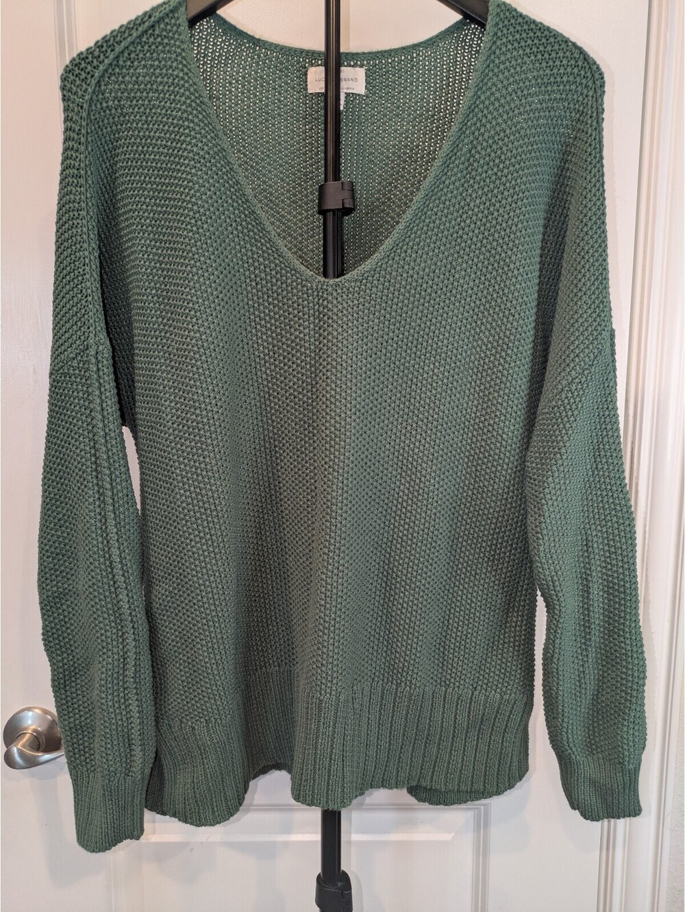 Lucky Brand Green Chunky Knit V Neck Sweater Cotton Blend M/M